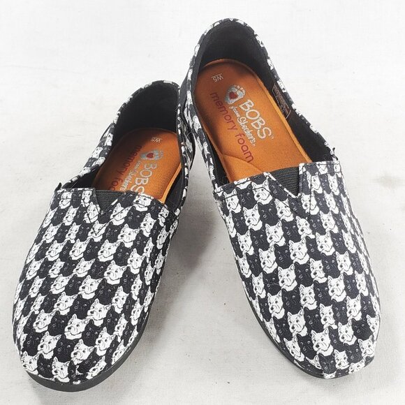 Skecher Shoes Wmn Sz 5 Bobs Schnauzer Black White AOP Slip On Loafer Memory Foam - Picture 13 of 16